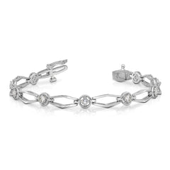14k White Gold Complete 3/4 carat Round AAA Diamond Fancy Link 7 inch Bracelet