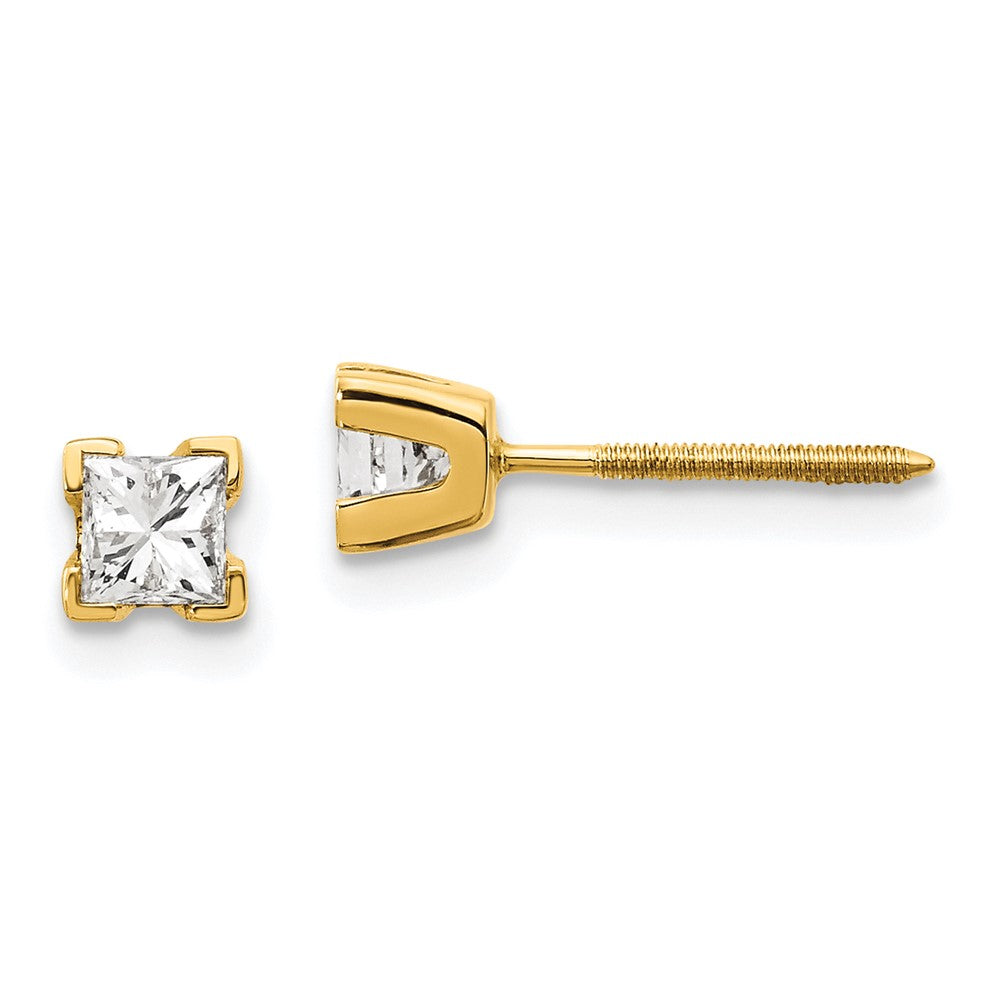 14k AA Quality Complete Princess-cut Diamond Stud Earrings - 5