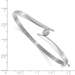 14k White Gold Holds 1/4 carat 4.0mm Round Stone Hinged Oval Bangle Bracelet Mounting - 4