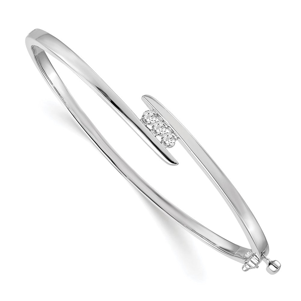14k White Gold Complete 3-Stone 1/3 carat AAA Diamond Hinged Oval Bangle Bracelet
