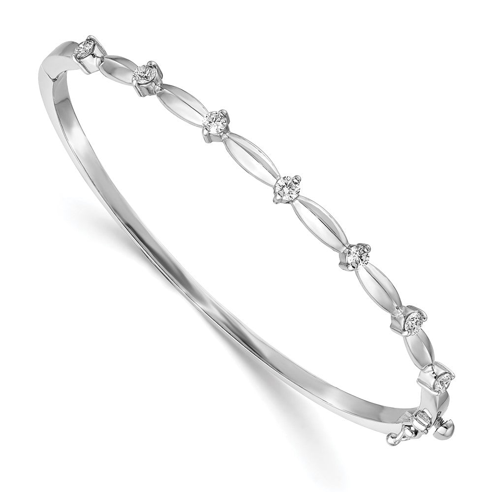 14k Complete 1/2 carat White Gold A Diamond Hinged Oval Bangle Bracelet