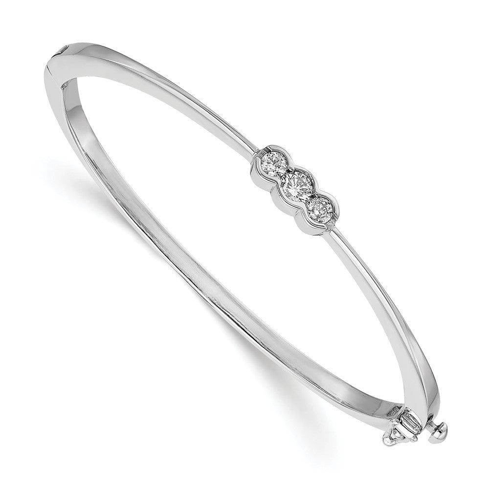 14k White Gold Complete 3-Stone 1/2 carat AAA Diamond Hinged Oval Bangle Bracelet