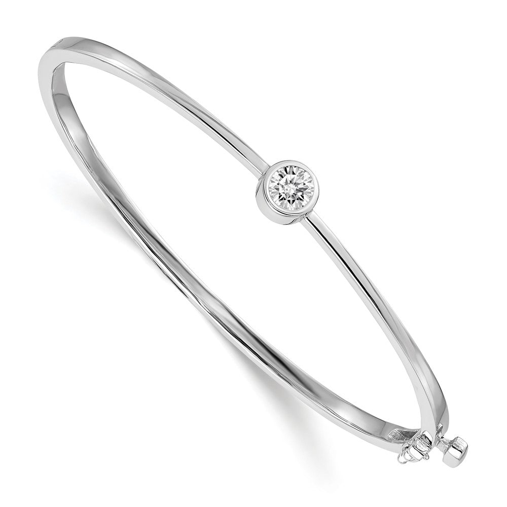 14k White Gold Complete 1/2 carat AA Diamond Hinged Oval Bangle Bracelet - 2