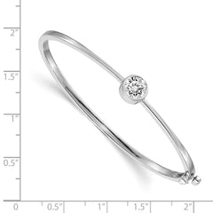 14k White Gold Holds 1 carat 6.5mm Round Stone Hinged Oval Bangle Bracelet Mounting - 3