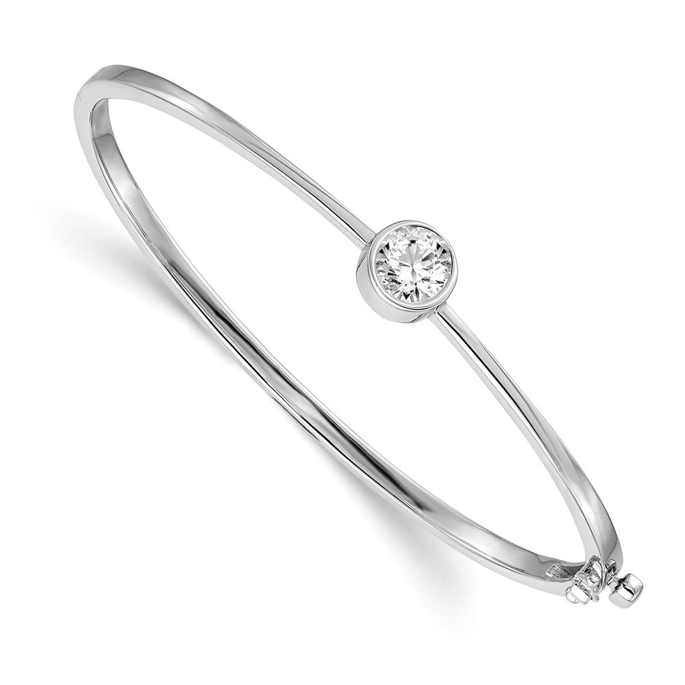 14k White Gold Holds 1 carat 6.5mm Round Stone Hinged Oval Bangle Bracelet Mounting - 3