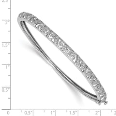 14k White Gold Swirl Design Complete 3/4 carat AA Diamond Hinged Oval Bangle Bracelet