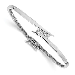 14k White Gold Complete 3-Stone 1/4 carat A Diamond Hinged Bangle Bracelet
