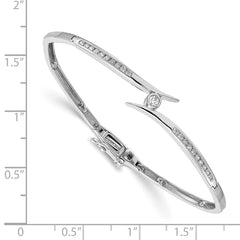 14k White Gold Complete 1/4 carat A Diamond Hinged Oval Bangle Bracelet - 3