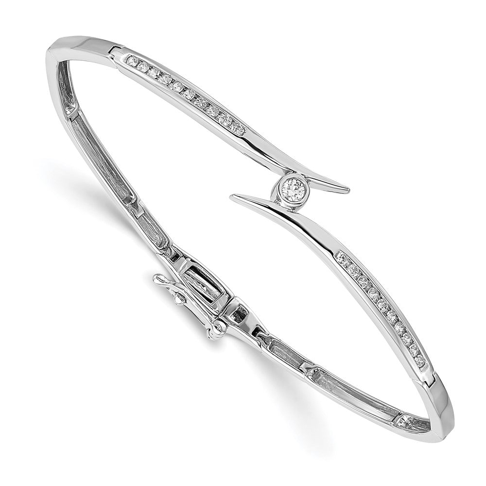 14k White Gold Complete 1/4 carat A Diamond Hinged Oval Bangle Bracelet - 3