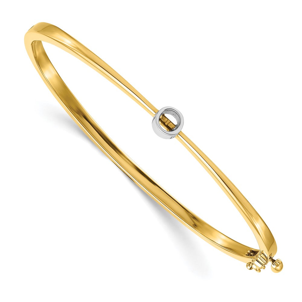 14k Two-tone Holds 1/4 carat 4.0mm Round Stone Hinged Oval Bangle Bracelet Mounting - 3