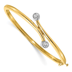 14k Two-tone Complete 2-Stone 1/2 carat AAA Diamond Hinged Oval Bangle Bracelet
