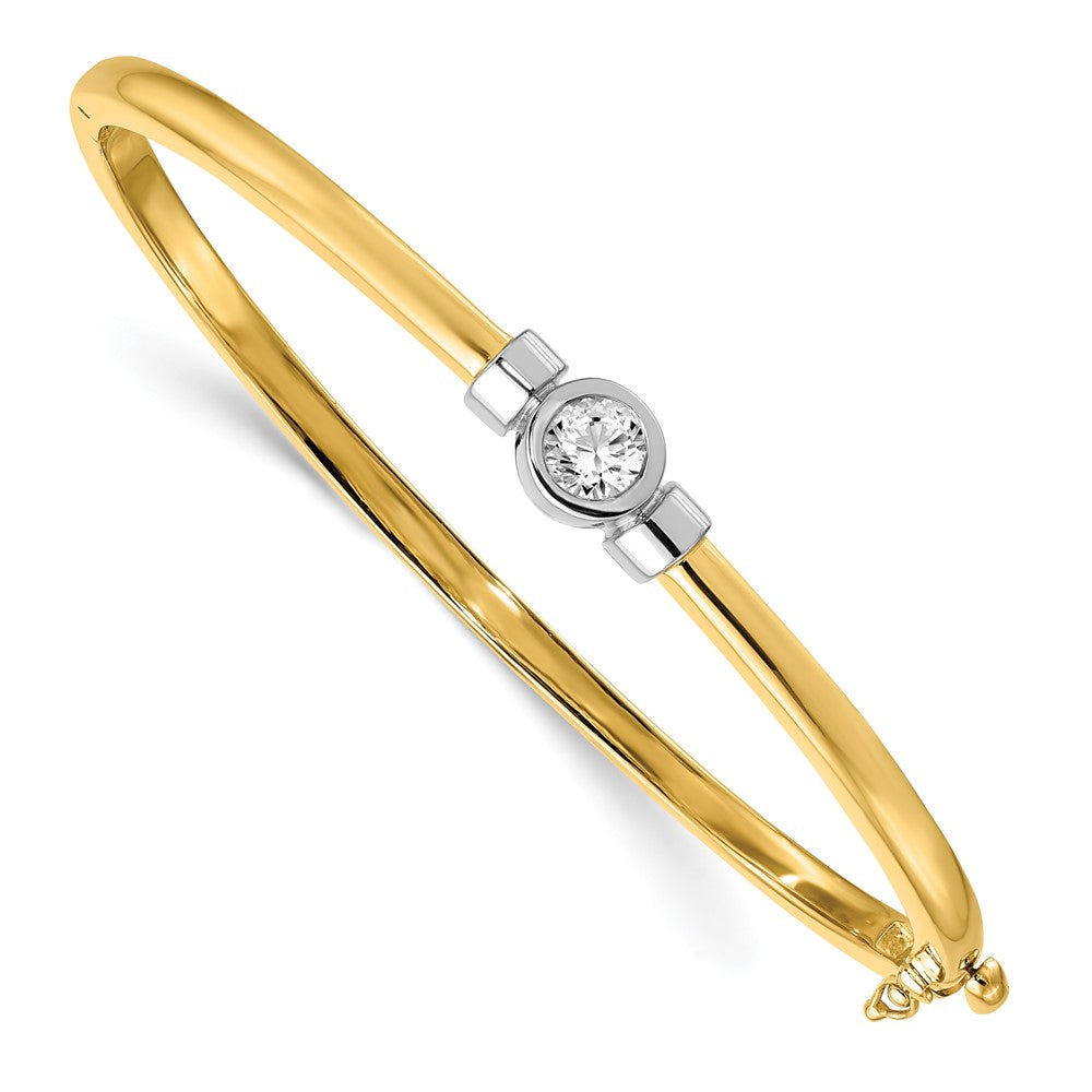 14k Two-tone Complete 1/2 carat AAA Diamond Hinged Oval Bangle Bracelet