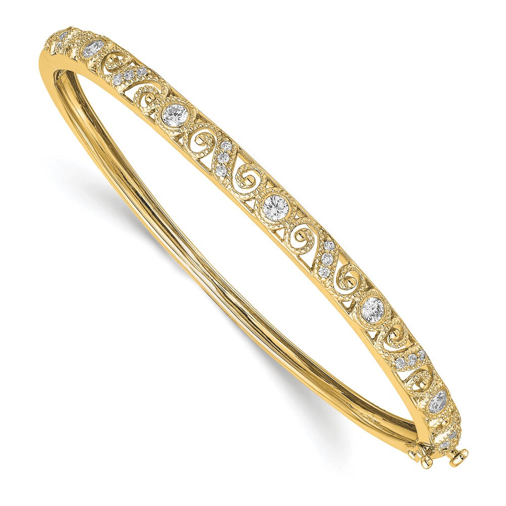 14k Swirl Design Complete 3/4 carat AAA Diamond Hinged Oval Bangle Bracelet