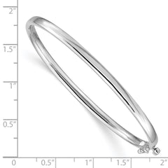 14k White Gold 3.6mm Polished Solid Hinged Oval Bangle Bracelet