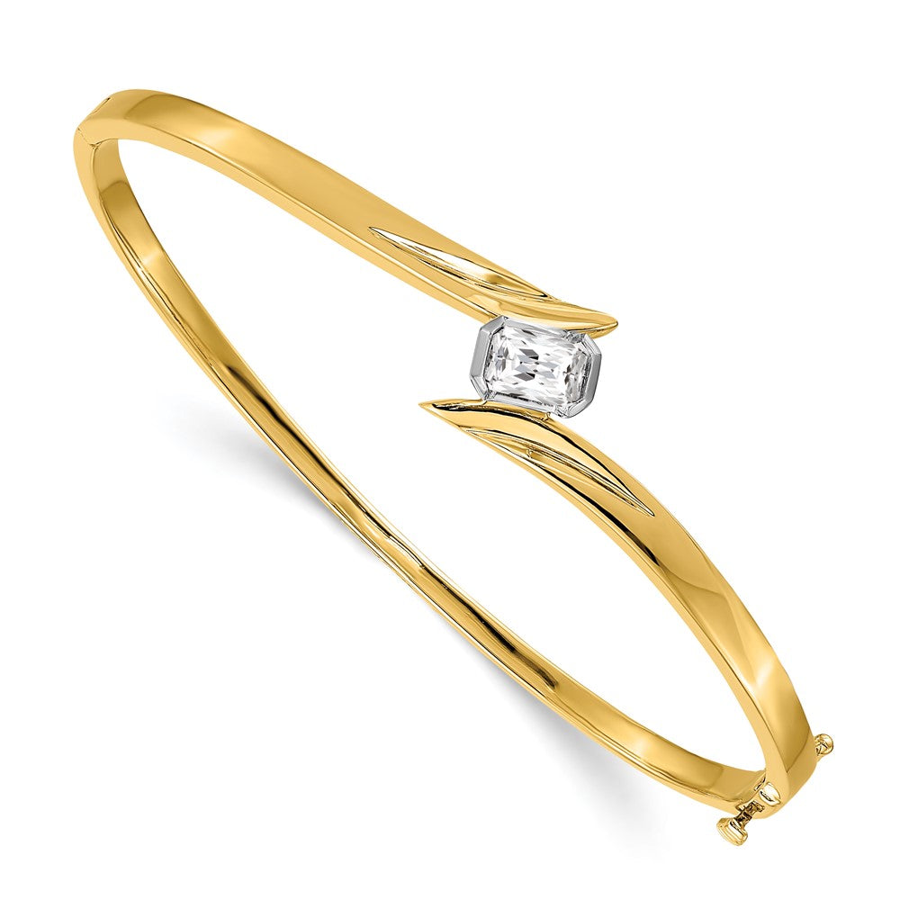 14k Two-tone Complete 3/4 carat Emerald-cut AAA Diamond Hinged Oval Bangle  Bracelet