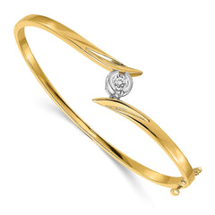 14k Two-tone Complete 1/4 carat AA Diamond Hinged Oval Bangle Bracelet - 4