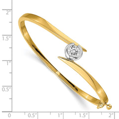 14k Two-tone Holds 1 carat 5.75mm Round Stone Hinged Oval Bangle Bracelet Mounting