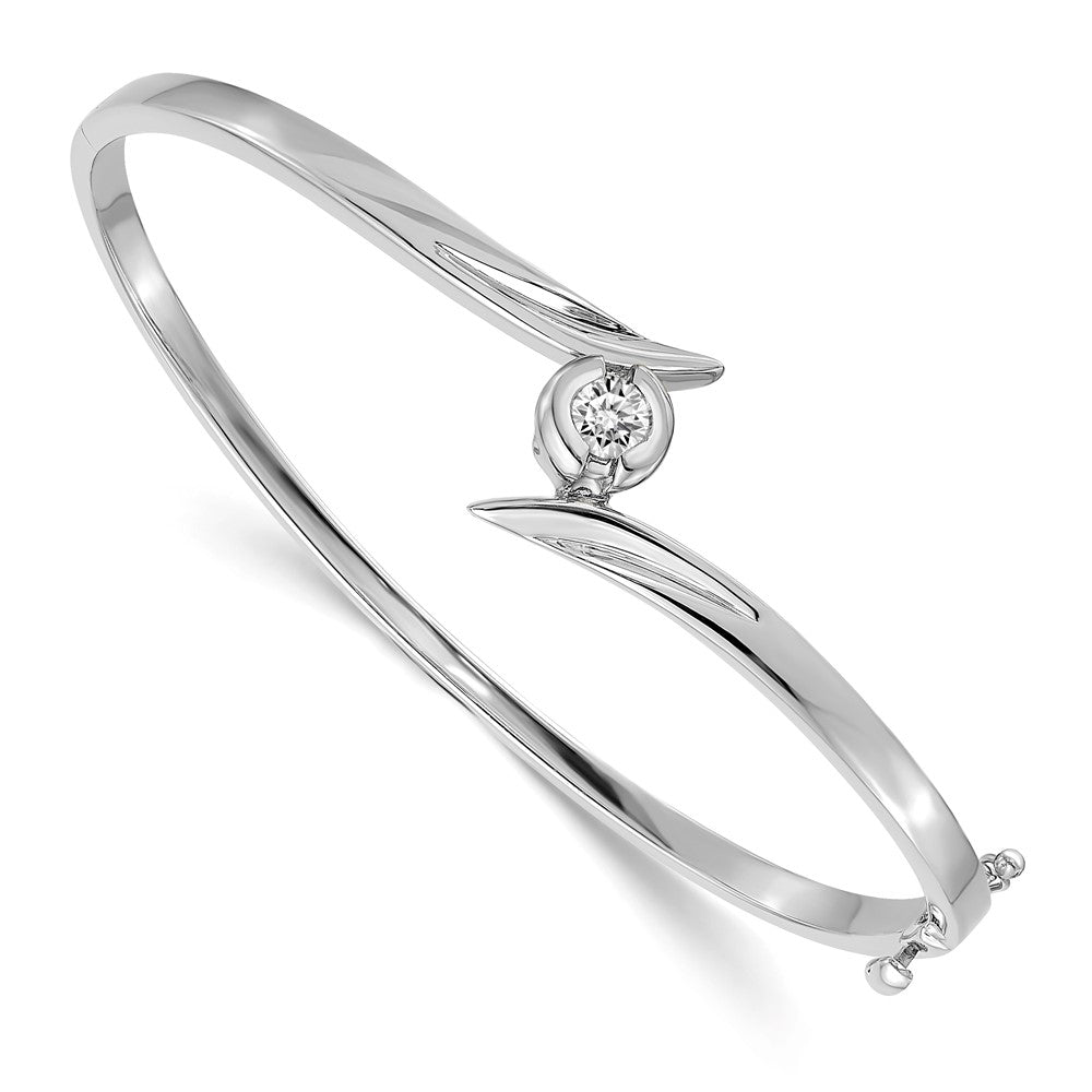 14k White Gold Complete 1/4 carat A Diamond Hinged Oval Bangle Bracelet - 5