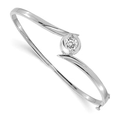 14k White Gold Holds 1 carat 6.5mm Round Stone Hinged Oval Bangle Bracelet Mounting - 2