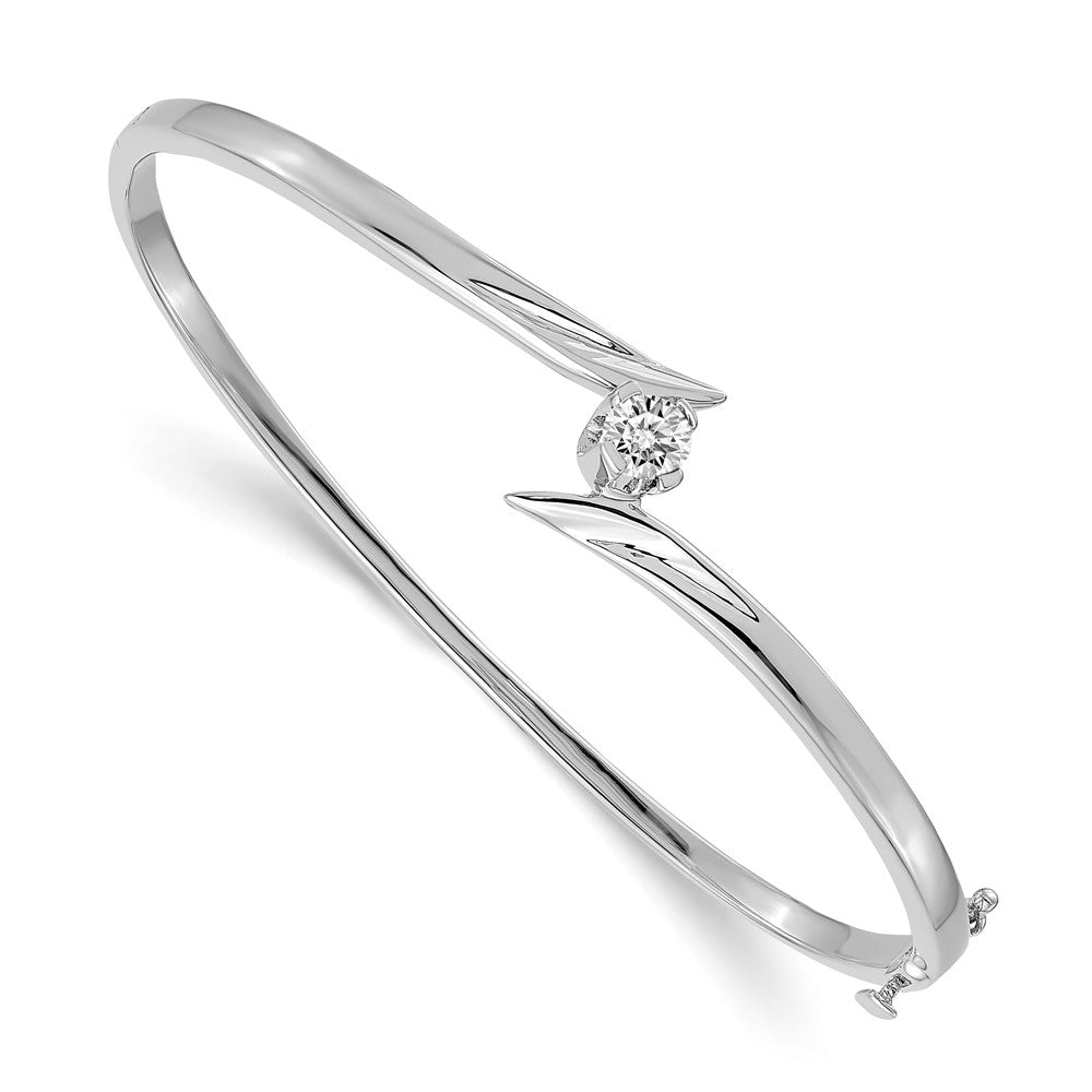 14k White Gold Complete 1/4 carat AAA Diamond Hinged Oval Bangle Bracelet