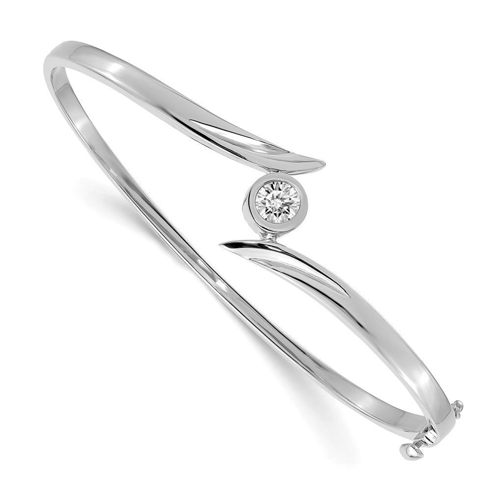 14k White Gold Complete 1/2 carat AA Diamond Hinged Oval Bangle Bracelet - 5