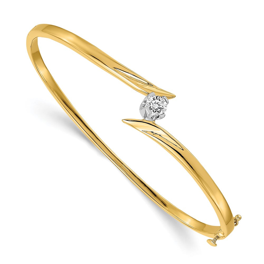 14k Two-tone Complete 1/4 carat VS Diamond Hinged Oval Bangle Bracelet - 2
