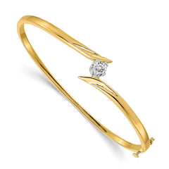 14k Two-tone Complete 1/4 carat VS Diamond Hinged Oval Bangle Bracelet - 2