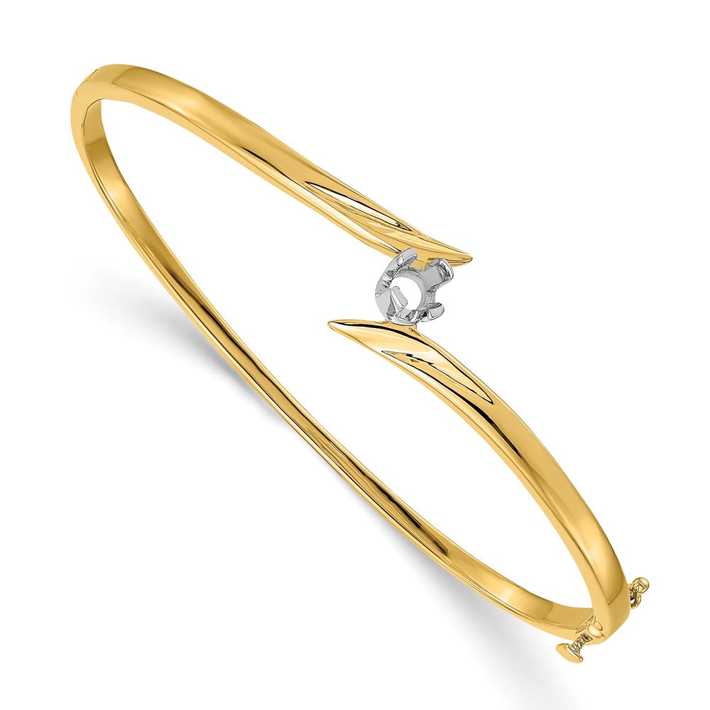 14k Two-tone Holds 1/4 carat 4.0mm Round Stone Hinged Oval Bangle Bracelet Mounting - 2