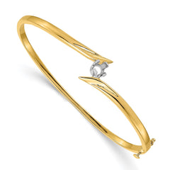 14k Two-tone Holds 1/4 carat 4.0mm Round Stone Hinged Oval Bangle Bracelet Mounting - 2