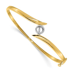14k Two-tone Holds 1/2 carat 5.0mm Round Stone Hinged Oval Bangle Bracelet Mounting - 3