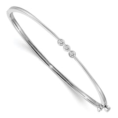 14k White Gold Complete 3-Stone 1/5 carat VS Diamond Hinged Oval Bangle Bracelet