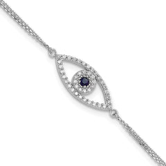 14k White Gold Complete A Diamond and Sapphire Evil Eye 2-Strand 7 inch Bracelet with 1 inch Extender