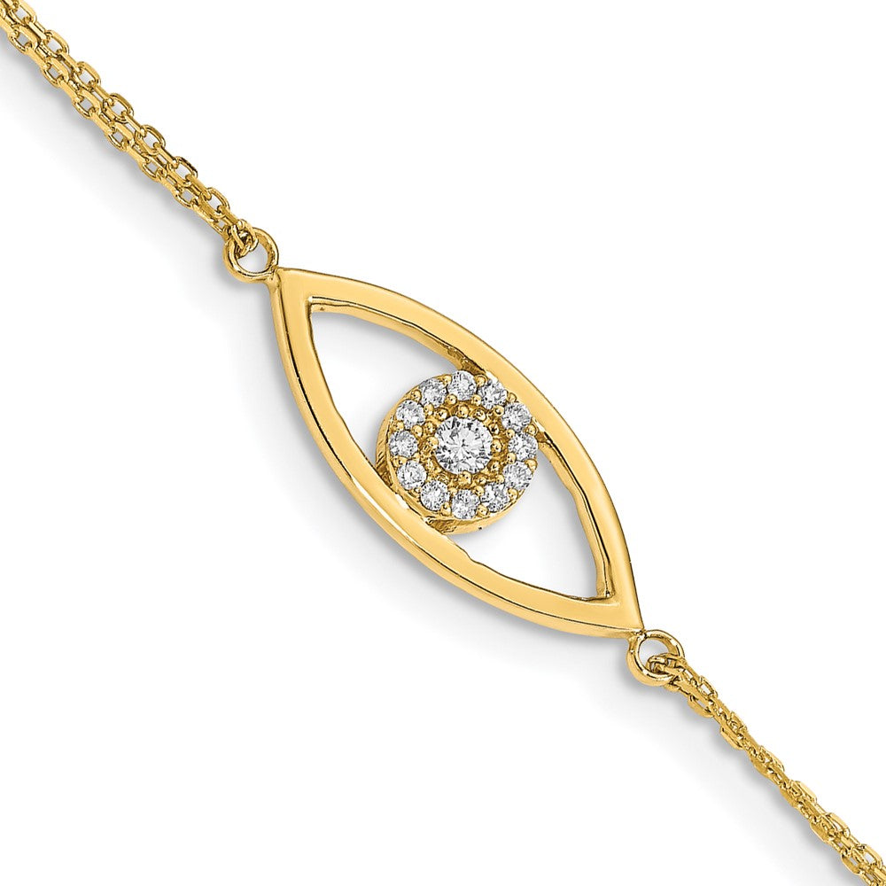 14k Complete AA Diamond Evil Eye 2-Strand 7 inch Bracelet with 1 inch Extender