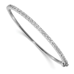 14k White Gold AAA Diamond Hinged Bangle - 3