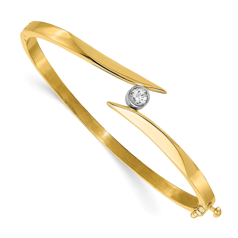 14k Two-tone Complete 1/4 carat A Diamond Hinged Oval Bangle Bracelet - 3