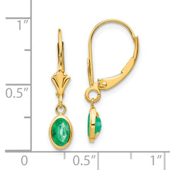 14k 6x4 Oval Bezel May/Emerald Leverback Earrings