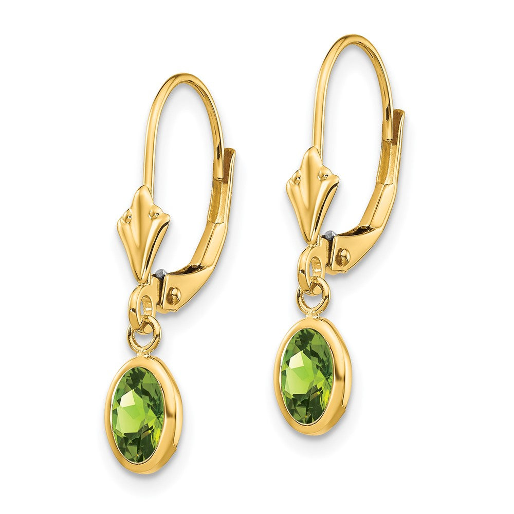 14k 6x4 Oval Bezel August/Peridot Leverback Earrings