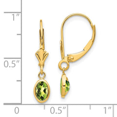 14k 6x4 Oval Bezel August/Peridot Leverback Earrings