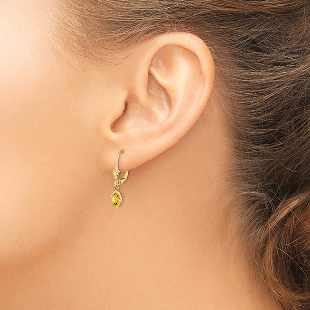 14k 6x4 Oval Bezel November/Citrine Leverback Earrings