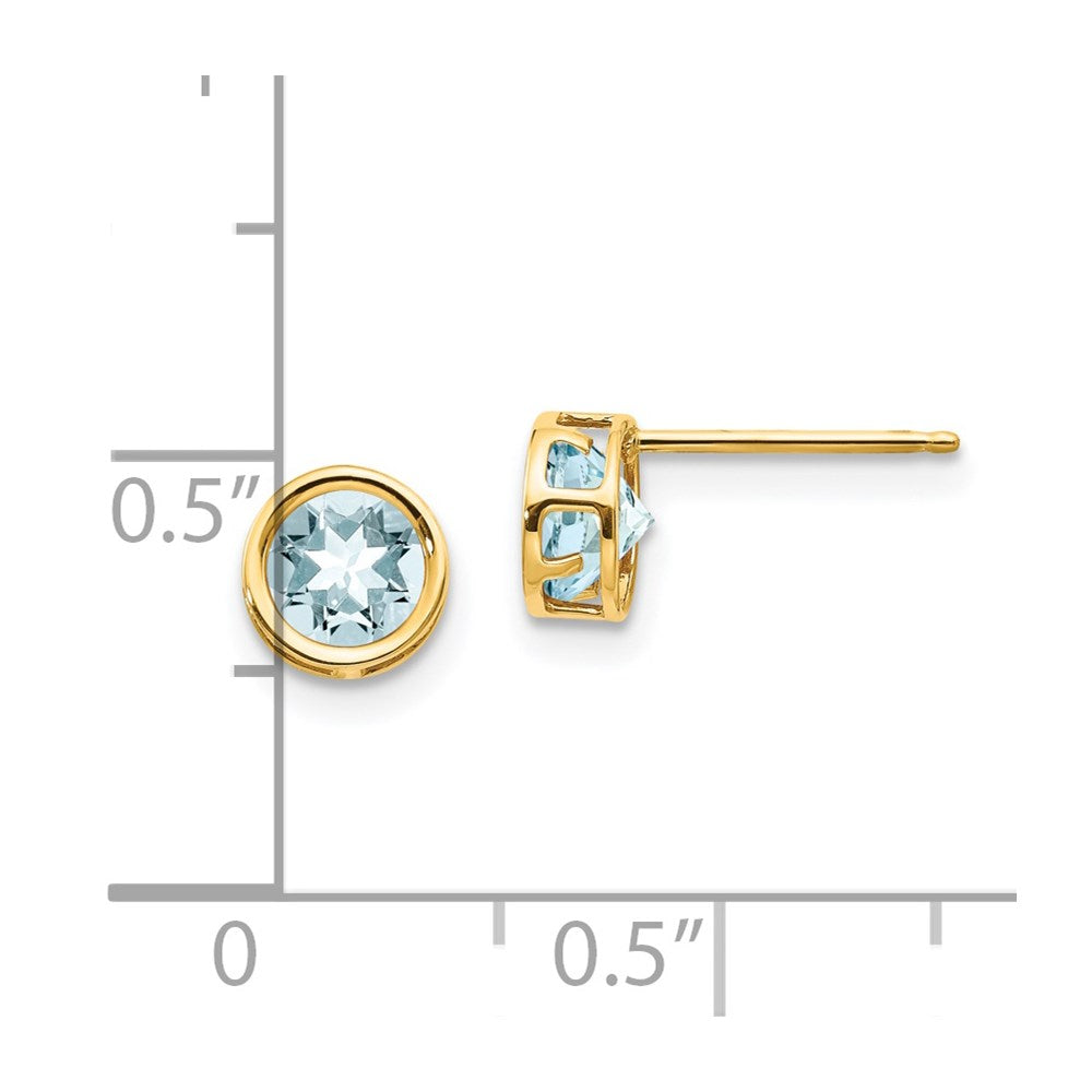 14k 5mm Bezel Aquamarine Stud Earrings