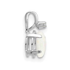 14K White Gold Diamond and Opal Birthstone Pendant