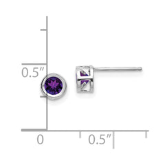 14k White Gold 4mm Bezel February/Amethyst Post Earrings
