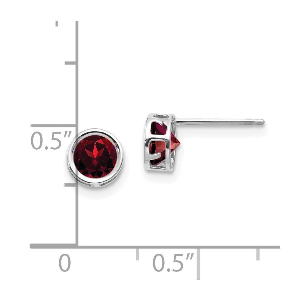14k White Gold 5mm Bezel Garnet Stud Earrings