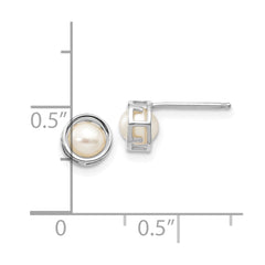 14k White Gold 5mm Bezel FW Cultured Pearl Stud Earrings
