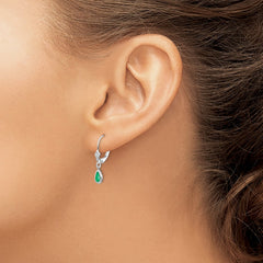 14k White Gold 6x4mm Emerald/May Earrings