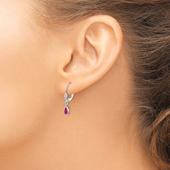 14k White Gold 6x4mm July/Ruby Earrings