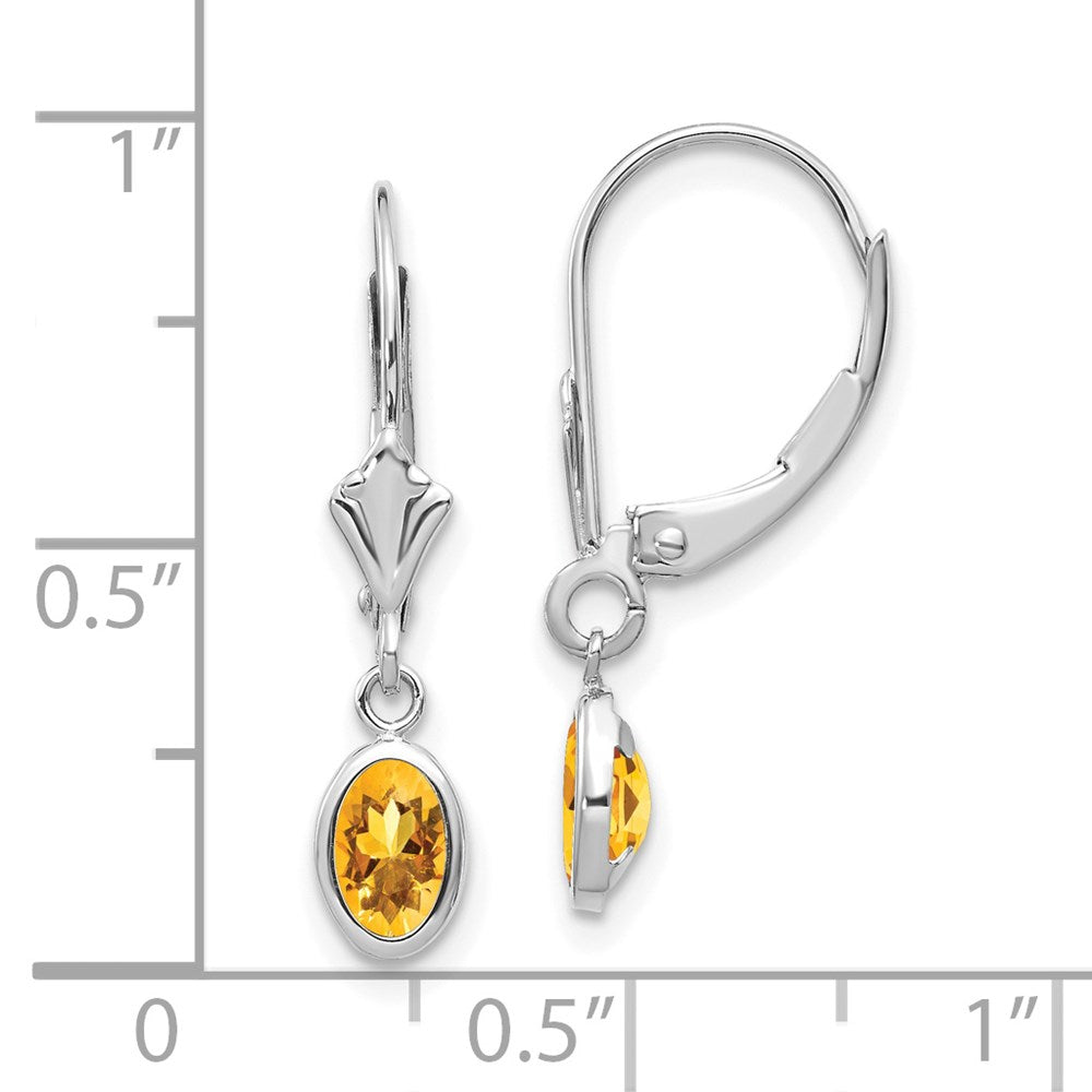 14k White Gold 6x4 Oval Bezel November/Citrine Leverback Earrings