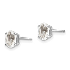 14k White Gold 6x4 Oval April/White Topaz Post Earrings