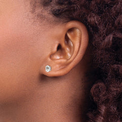 14k White Gold 6x4 Oval April/White Topaz Post Earrings
