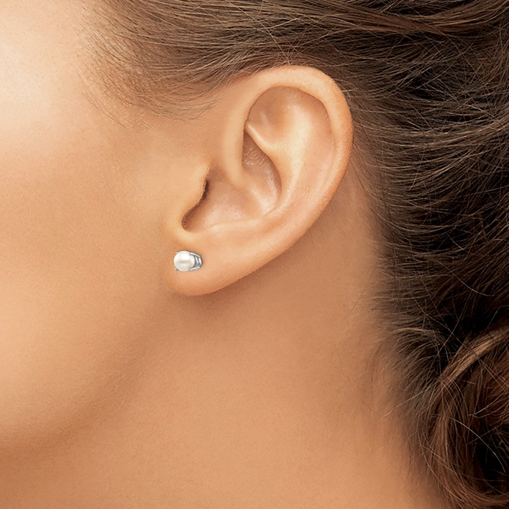 14k White Gold 4.5mm Round June/FW Cultured Pearl Post Earrings